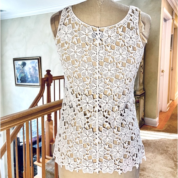 Zara Trafaluc Hand Crochet Lace Tank |Scalloped Hem |Unlined |White Cotton |Sz S - Picture 2 of 13